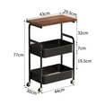 thumbnail image 5 of Roromall 3-Tier Rolling Cart, Utility Cart with Lockable Wheels, Storage Organizer Trolley for Kitchen, Office, Bedroom, Sturdy Metal Frame Wooden Top Cart, 5 of 6