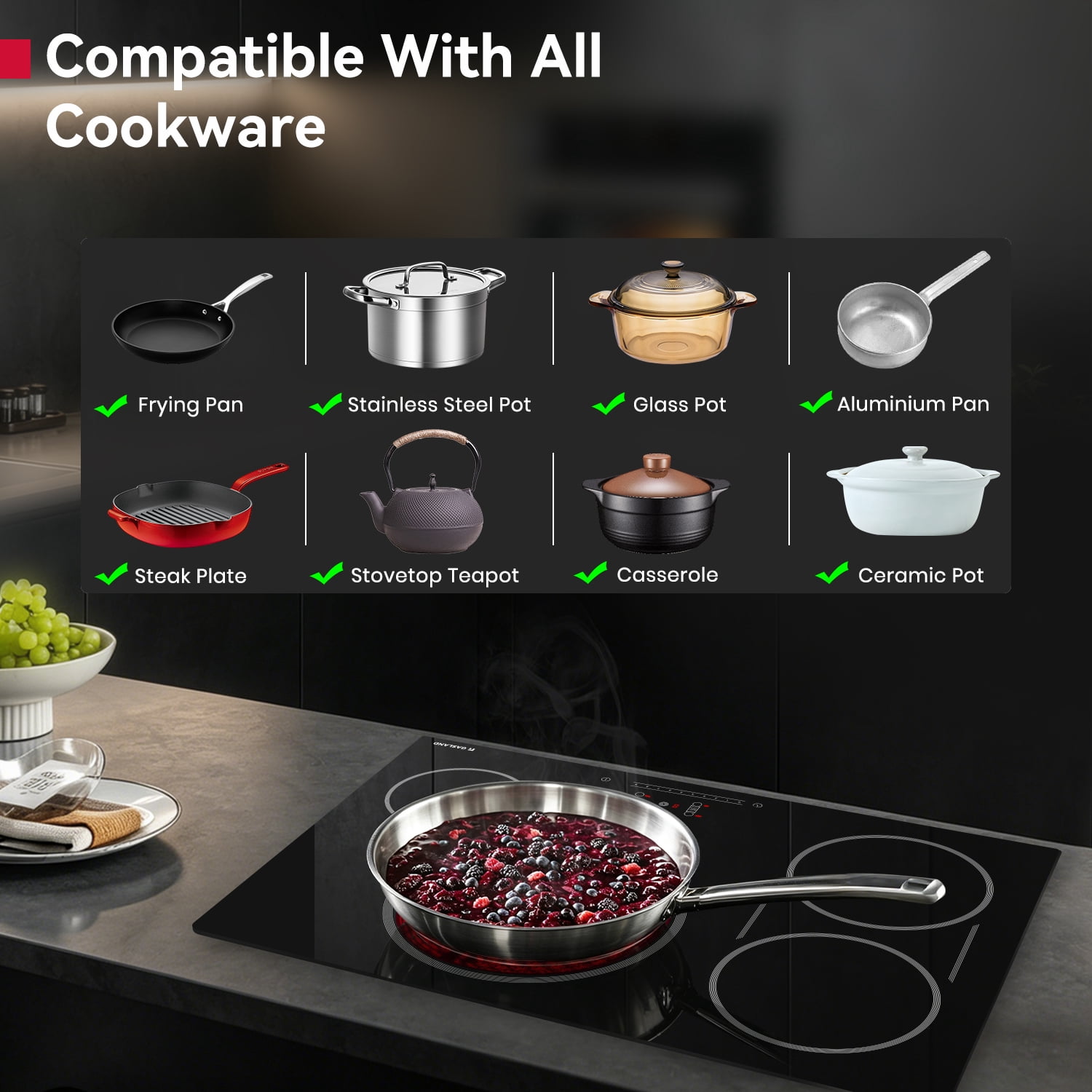 GASLAND 30 in. 4 Elements Radiant Electric Cooktop in Black, ETL & FCC, with Tri-Ring Element and Bridge Element