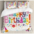 thumbnail image 3 of Kids Birthday Duvet Cover Set Twin Size, School Theme Math Student Note Pad Floral Rainbow Colored Party Quote Print, Decorative 2 Piece Bedding Set with 1 Pillow Sham, Multicolor, by Ambesonne, 3 of 3