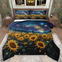 Homewish Galaxy Starry Sky Bedding Comforter Set,Countryside Sunflower Twin Comforter Sets,Blue Green Yellow Bedding Set For Men Women,Breathable Home Decor Reversible,2-Piece