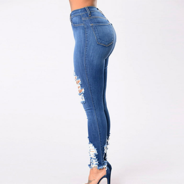 vbnergoie Women High Waist Loose Pocket Blue Solid Color Print Jeans Pants  Pant Stretchers for Jeans for Women Juniors Straight Leg Jeans