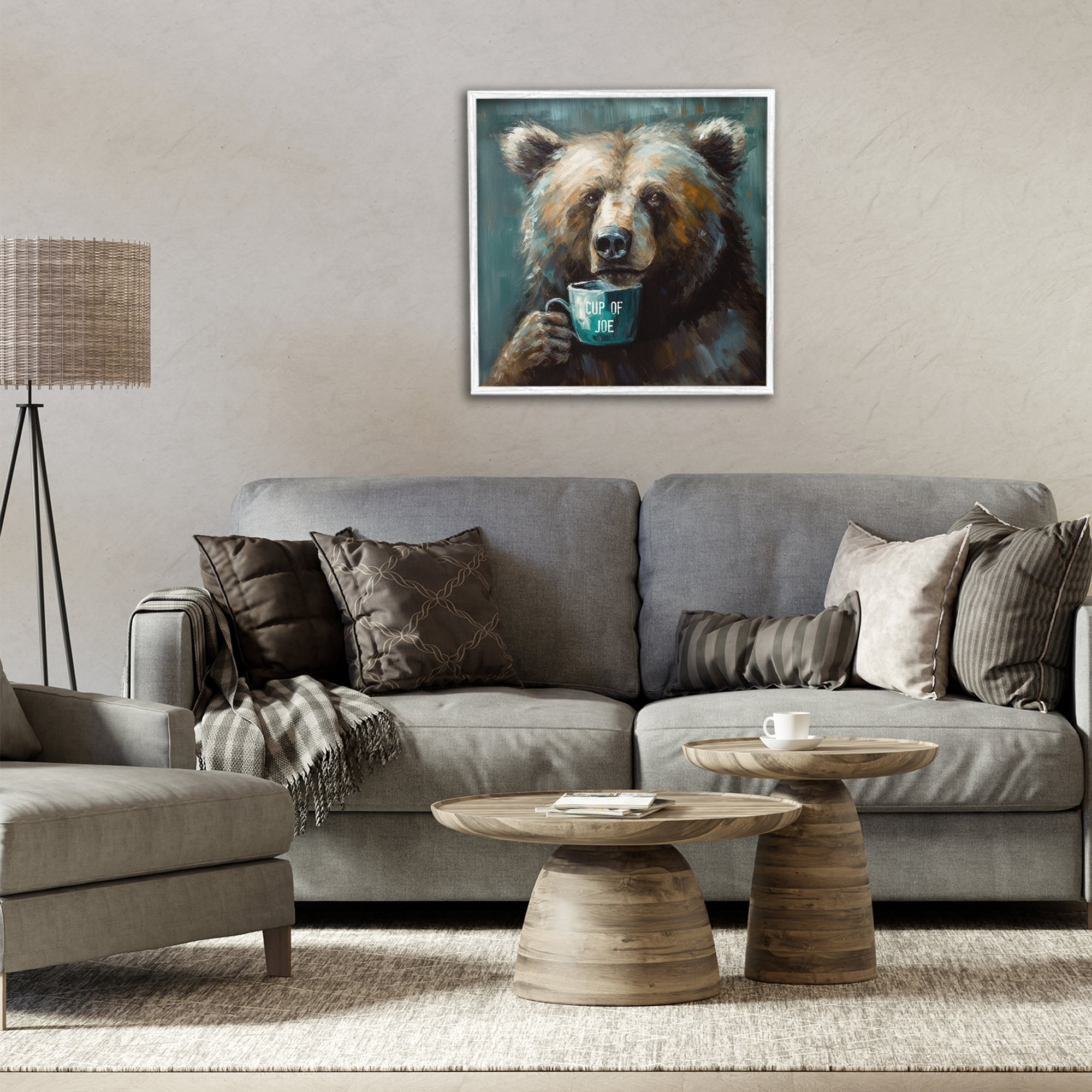 Stupell Industries Bear with Cup Of Joe White Framed Giclee Art, design by Tina LeCour