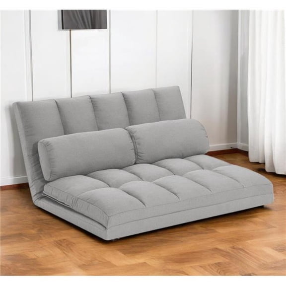 HomeRoots 526457 45 in. Gray Futon Convertible Sleeper Loveseat & Toss Pillows