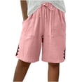 thumbnail image 2 of Endives Womens Linen Shorts Casual Wide Leg Short Knee Length High Waisted Cotton Long Shorts With Pockets Beach Outfits Summer Pink, 2 of 7