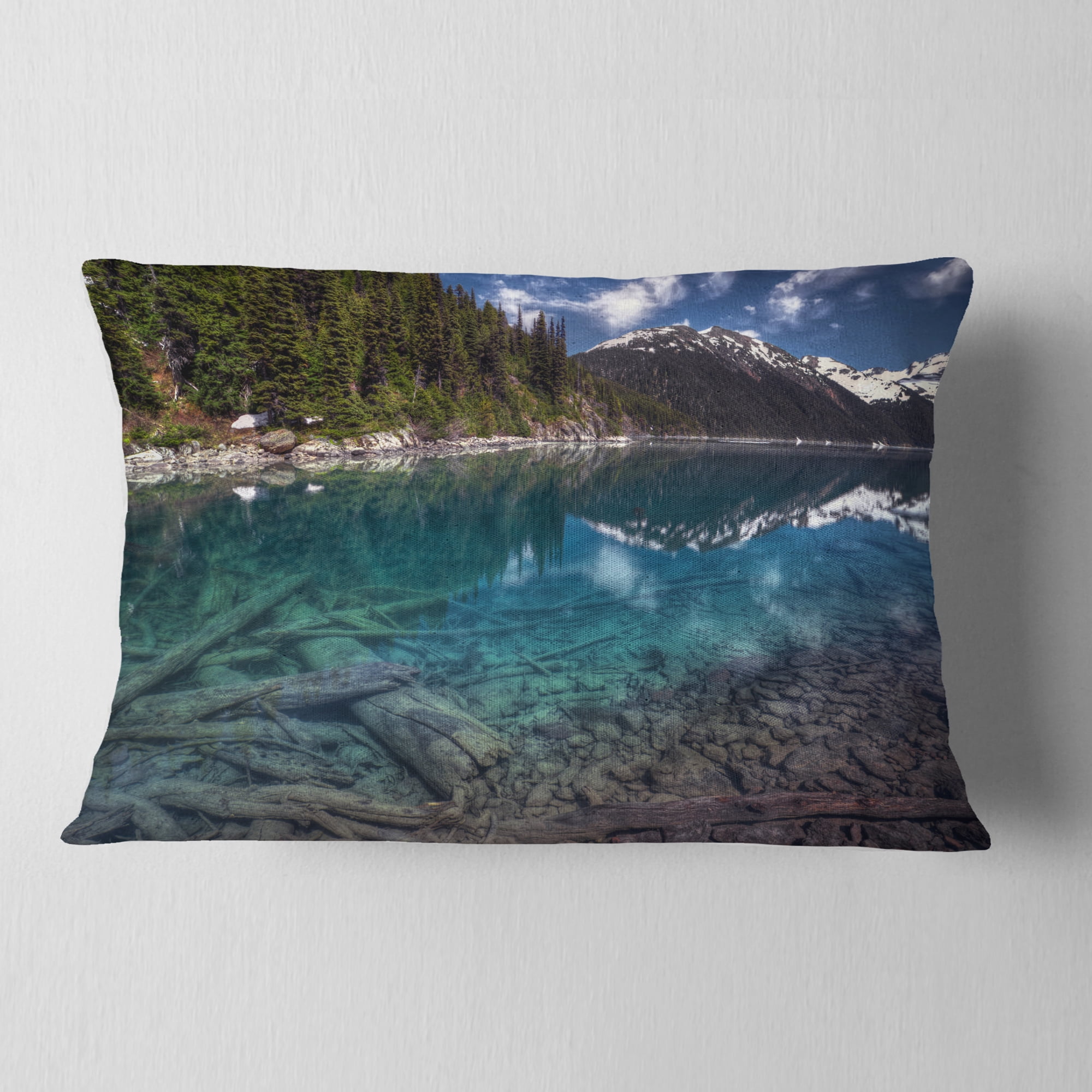 Designart Blue Waters and Mountains - Landscape Printed Throw Pillow - 12x20