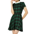 thumbnail image 6 of INSPIRE CHIC Women's Peter Pan Collar Puff Sleeves Above Knee Plaid Grid Dress, 6 of 8