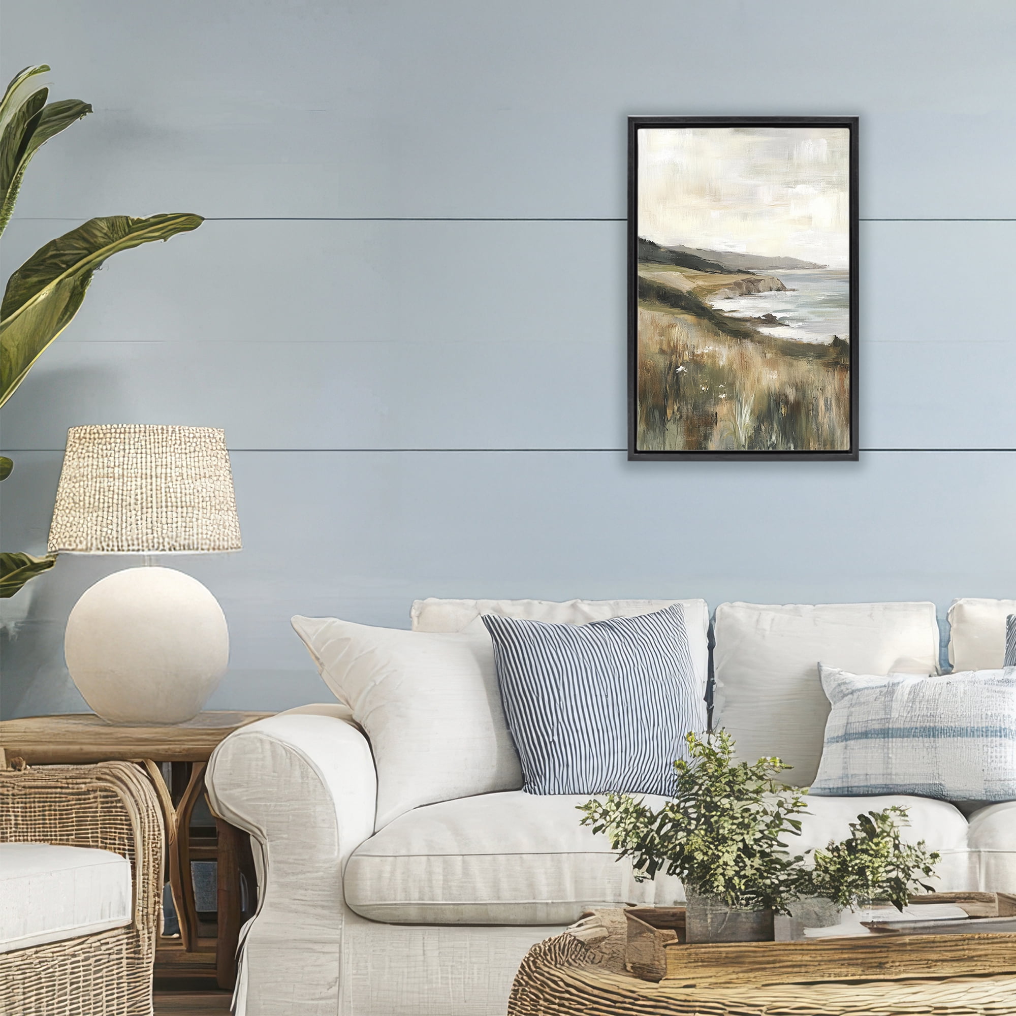 Stupell Industries Northern Coast Cliffside Black Framed Floater Canvas Wall Art, design by Petal Prints Design
