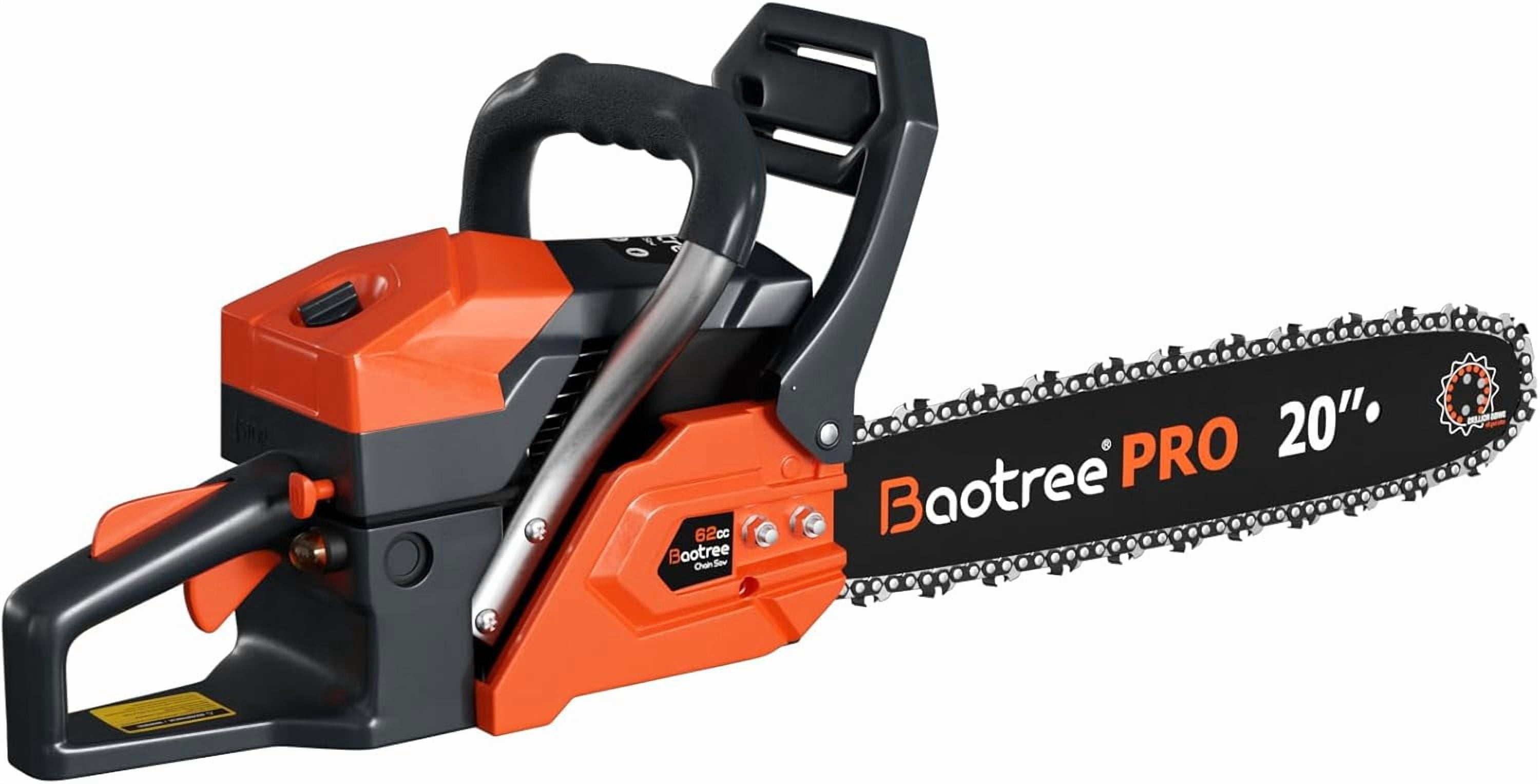 Baotree 20 Inch professional chainsaws, equipped with a two-stroke engine and shock absorption system, quick start technology, suitable for logging, wood splitting and felling operations.
