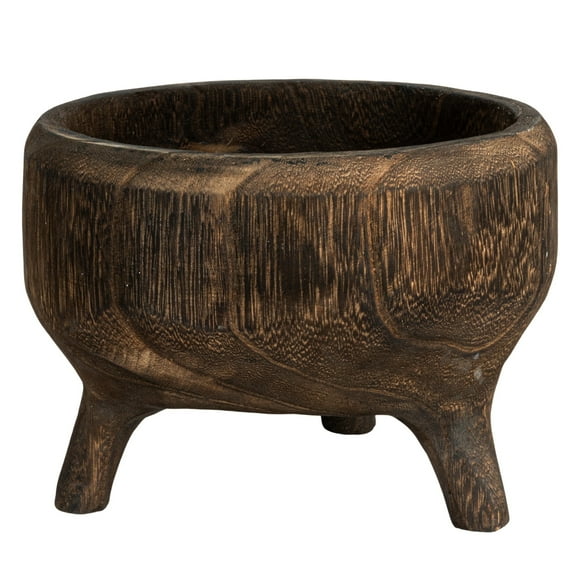 Creative Co-Op Rustic Paulownia Footed Wood Bowl , Charred Brown