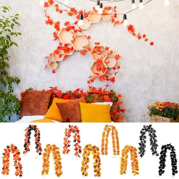 Enredaderas De Arce Artificiales 1 pieza de enredaderas artificiales de hojas de arce para decoración de fiestas de Halloween con hojas falsas realistas para crear un ambiente festivo. Rkxzt