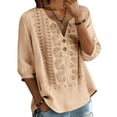 thumbnail image 4 of MSJUHEG Linen Blouses for Women Boho Tops Summer Oversized Casual Sweater Gauze Tops for Women Bright Colored Tops for Women Cotton Blouses for Women Peasant Blouse Basic Top Blouses Beige L, 4 of 9