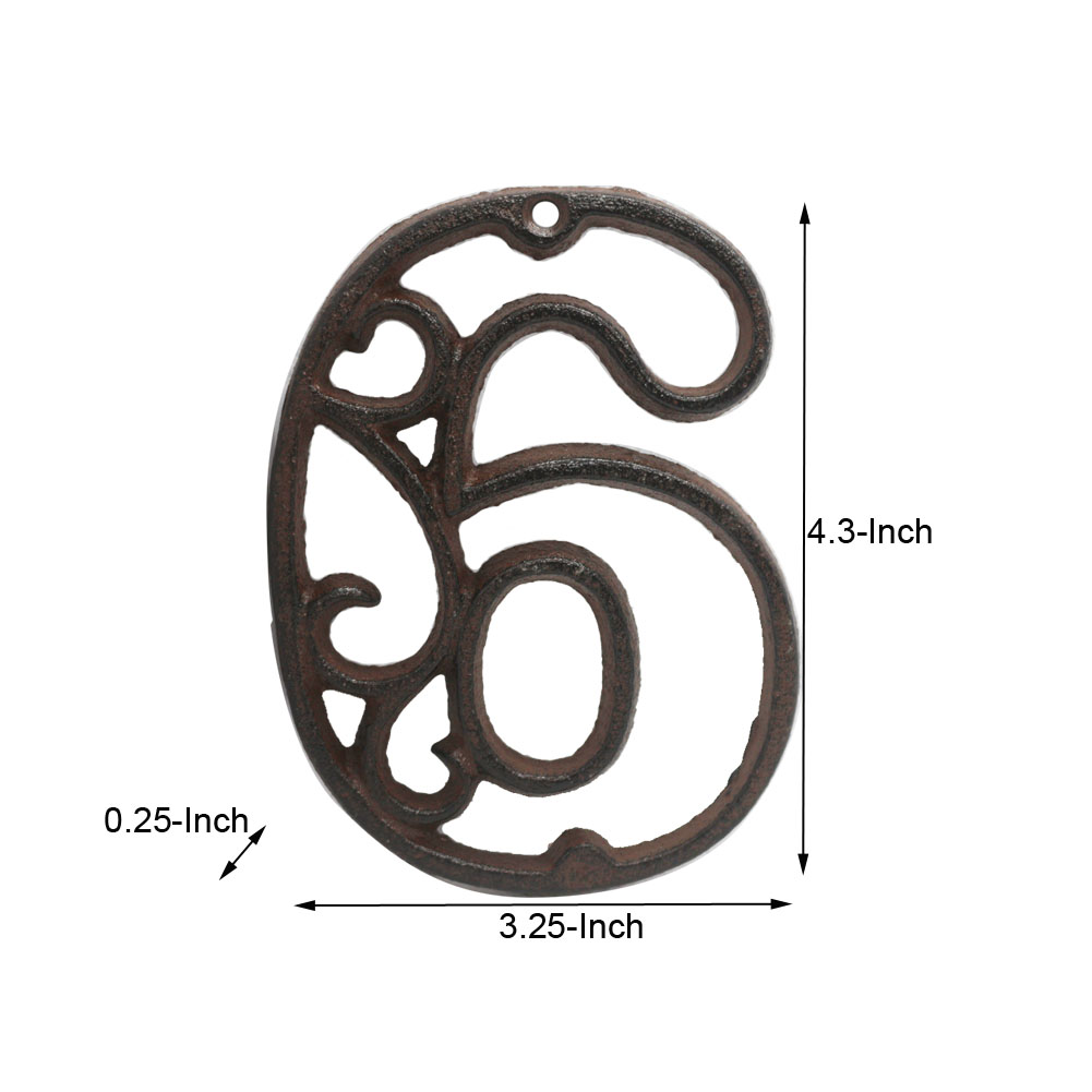 Decorative Vintage Cast Iron Metal House Numbers 4.3-Inch Rustic Hollowed Arabic Numbers 0 to 9 Cast Metal Address Number Home Garden Yard Mailbox Hanging Wall Sign Letters Decor(6) - image 2 of 5