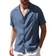 thumbnail image 3 of QUTETN Men's Casual Linen-Cotton Blend Shirt, Cuban Collar, Short Sleeve, Solid Color, Summer Beach Top, 3 of 4