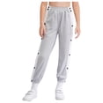 thumbnail image 2 of Xnihocha Kids Boys Pants Trousers Contrasting Stripe Side Split Press Button Harem Pants Basketball Pants Gray 130, 2 of 7
