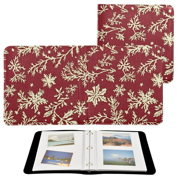 Leather Cover Photo Album 80 Pockets 4x6 Photos Bookshelf Picture Album Snowflakes and Pine Branches