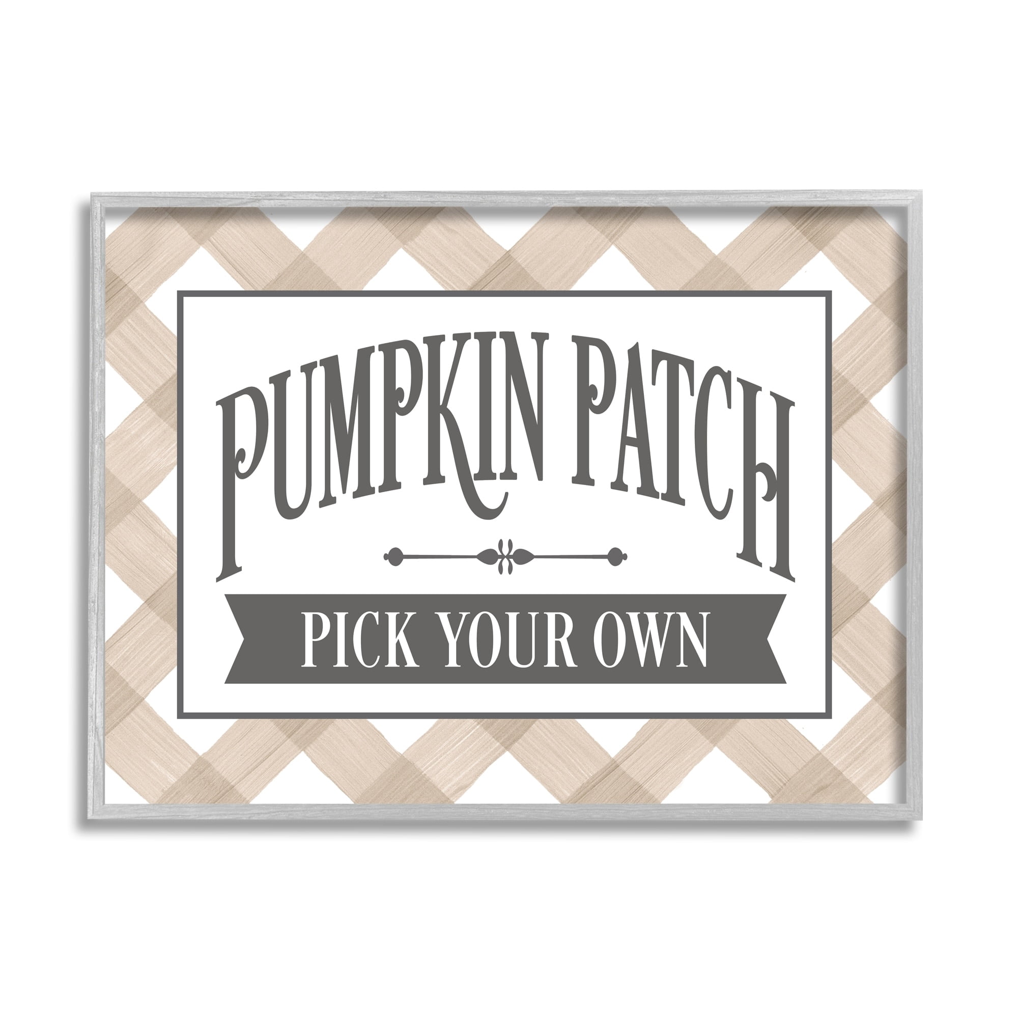 Stupell Industries Pumpkin Patch Country Sign Autumnal Beige Plaid Graphic Art Gray Framed Art Print Wall Art, Design by Lettered and Lined