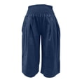 thumbnail image 3 of Cotton Linen Capri Pants for Women Lightweight Elastic Waist Loose Fit Wide Leg Cropped Pants with Pockets Womens Capris, 3 of 3