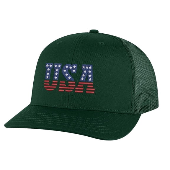 USA Trucker Hat - Embroidered American Flag Snapback - Patriotic Mesh Cap for Patriots (AlpineGreen)