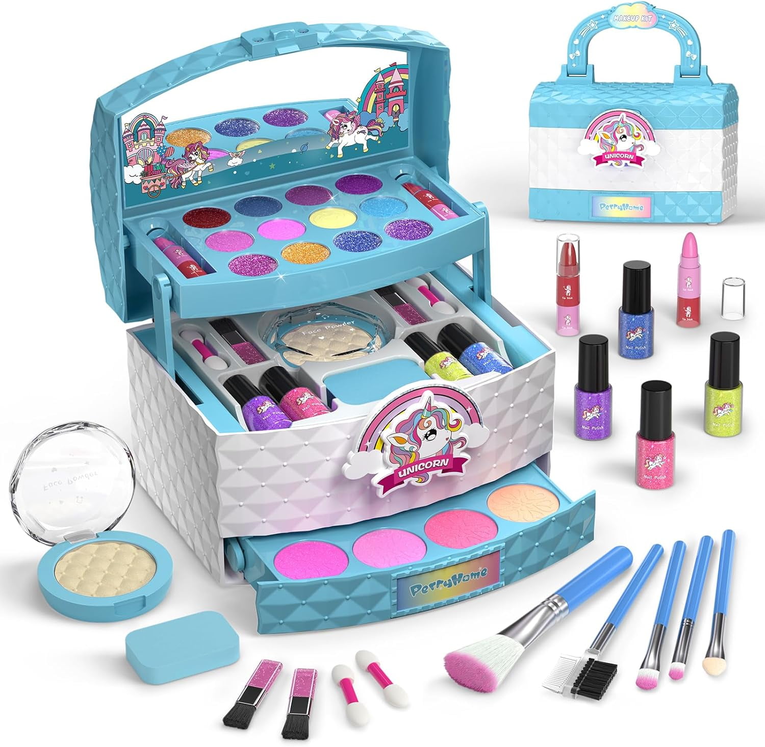 Chennyfun Set De Maquillaje Infantil De 53 Piezas – No Tóxico Y Lavable, Maletín Rosa Para Niñas De 3 Años En Adelante