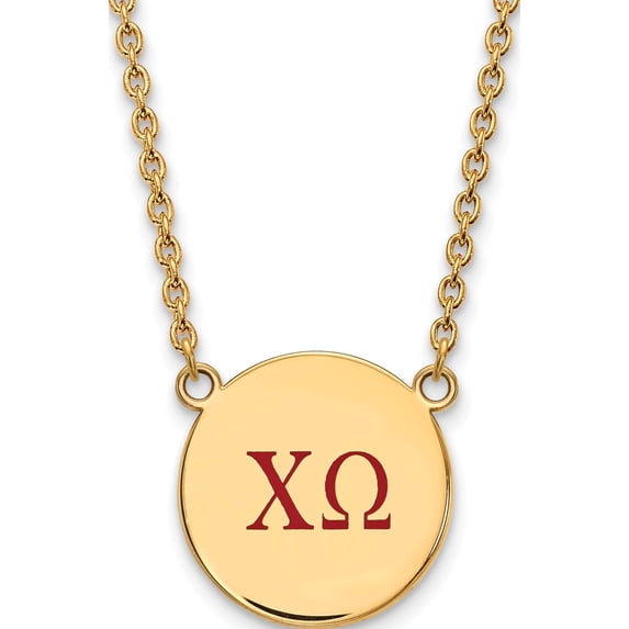 Ss/Gold Plated Sterling Silver With Gp Logoart Chi Omega Large Enl Pend Necklace (18 X 19) Made In United States gp028cho-18