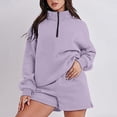 thumbnail image 5 of Dyegold Women Sweatsuits Sets Quarter Zip Pullover Tops With Wide Leg Shorts Lounge Sets For Women 2 Piece Cute Short Sets, 5 of 8