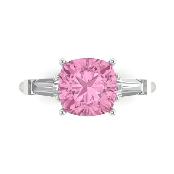 Three-Stone Engagement Ring for Women - 3ct Simulated Pink Diamond in 14K White Gold Promise Ring