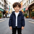 thumbnail image 7 of mgoYE Toddler Boys Windbreaker Casual Outerwear Kids Lightweight Zip Hooded Jacket Baby Cute Coat(Navy,140), 7 of 7