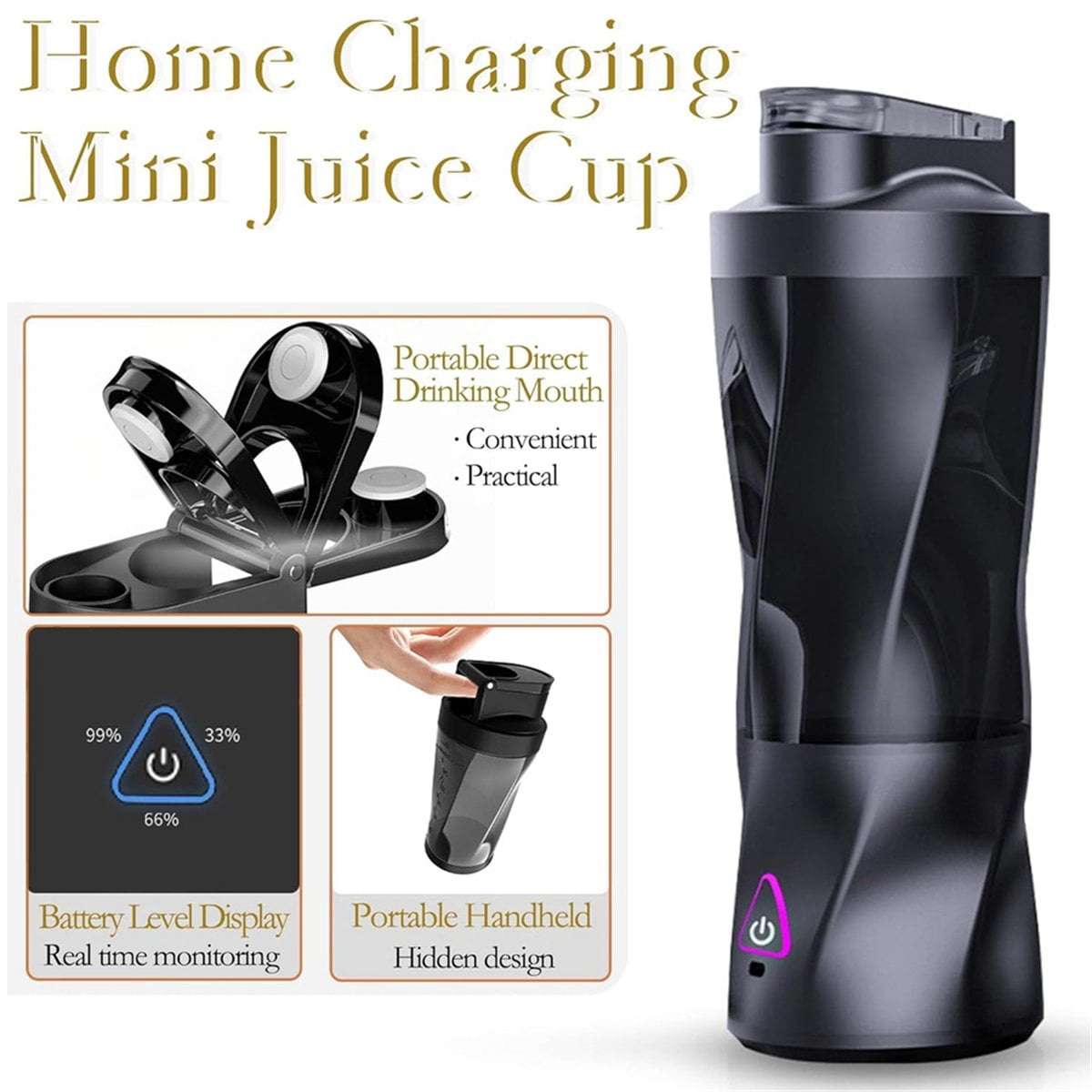 Portable Blender 700ML Travel Personal Size Blender for Juice Shakes Mini Fruit Juice Mixer USB Rechargeable Black