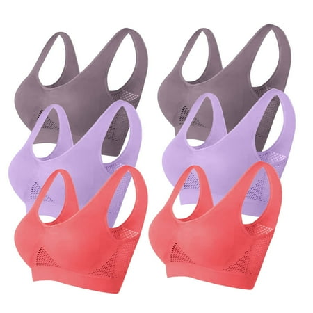 TrendVibe365 Sports Bras for Women Plus Size Pack of 6 Mesh No Underwire Push up Bralettes Padded U Back Wide Strap Supportive Corset Bra Full Coverage Crop Tank Top Sexy Underwear Purple 5XL
