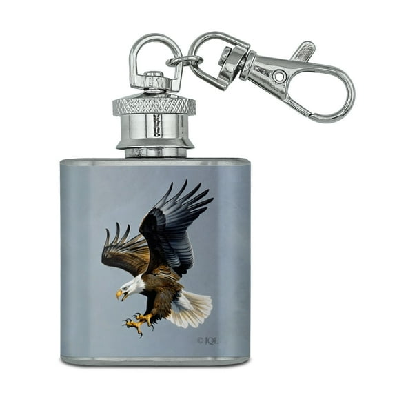 Screaming Bald Eagle Diving Catching Prey Stainless Steel 1oz Mini Flask Key Chain