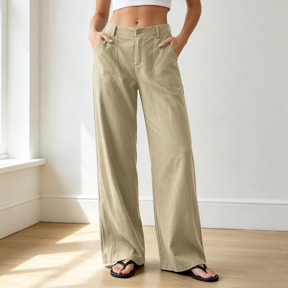 Casual Dress Pants Elastic Waistband Solid Long Trousers Work Slacks Straight Leg Pull On Pants(Beige,XXL)