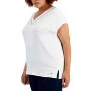 Tommy Hilfiger Womens Plus V Neck Knit Tunic Top