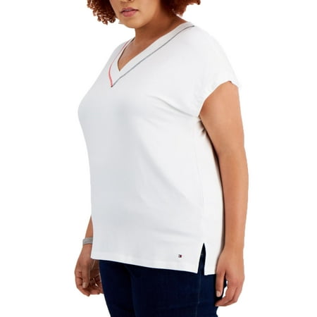 Tommy Hilfiger Womens Plus V Neck Knit Tunic Top