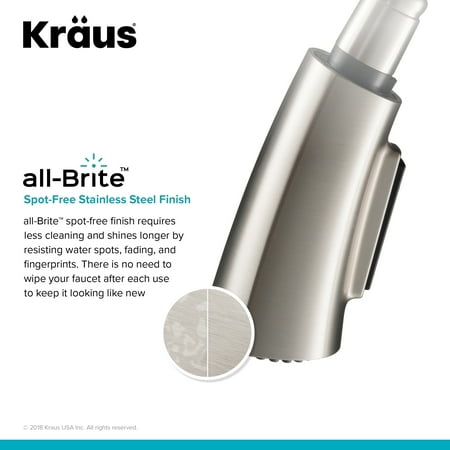 KRAUS Nolen Spot Free Finish Dual Function Pull-Down Kitchen Faucet, Stainless Steel/Matte Black