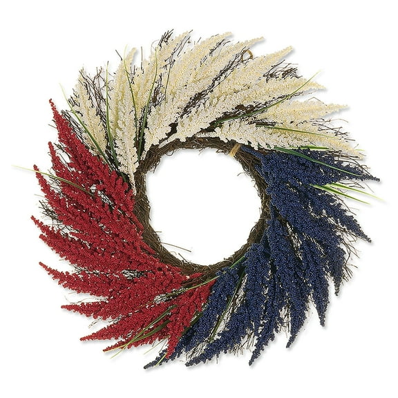 Lillian Vernon Red, White, and Blue Heather Wreath - Seasonal Front Door Decorations, Indoor & Outdoor Porch, 4th of July, Large 18 Inch Decorative Wreaths