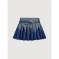 thumbnail image 2 of Denim Pleated A-Line Mini Skirt With Belted Waist Blue, 2 of 8