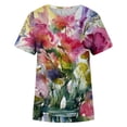 thumbnail image 5 of Blusa informal de manga corta con cuello redondo y estampado de verano a la moda para mujer Pompotops  hfajkhk134844, 5 of 5