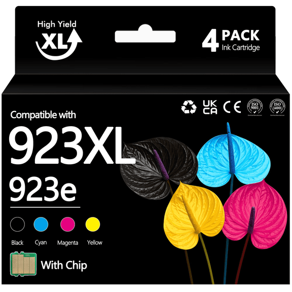 Compatible for HP 923 923XL 923e Ink Cartridge OfficeJet Pro 8135e 8138e 8139e 8130 8120 8122e OfficeJet 8124e 8125e 8132e 8134e Printer Black Cyan Magenta Yellow (4-Pack)