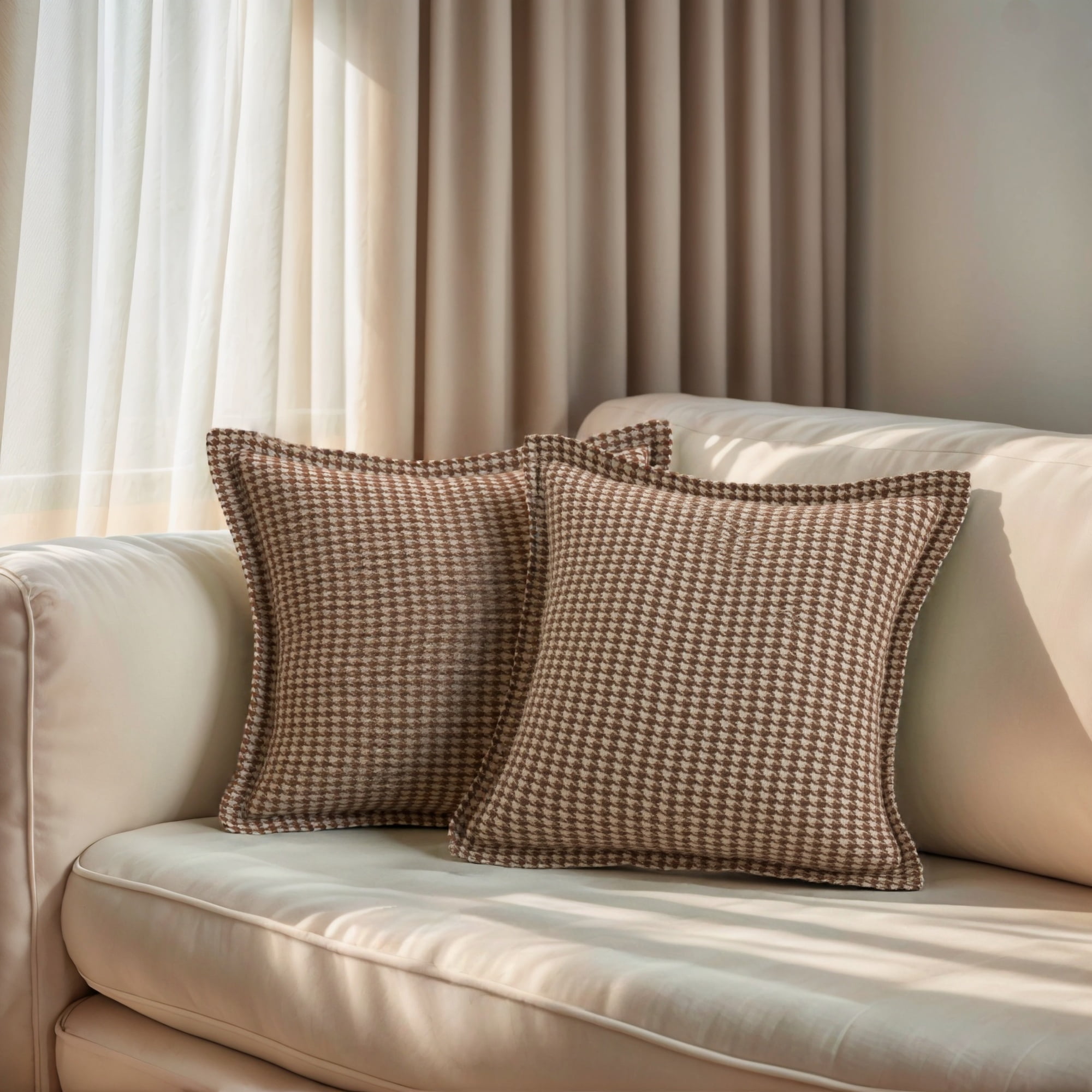 Unique Bargains Soft Houndstooth Throw Pillow Covers Set of 2 Brown 20" x 20"