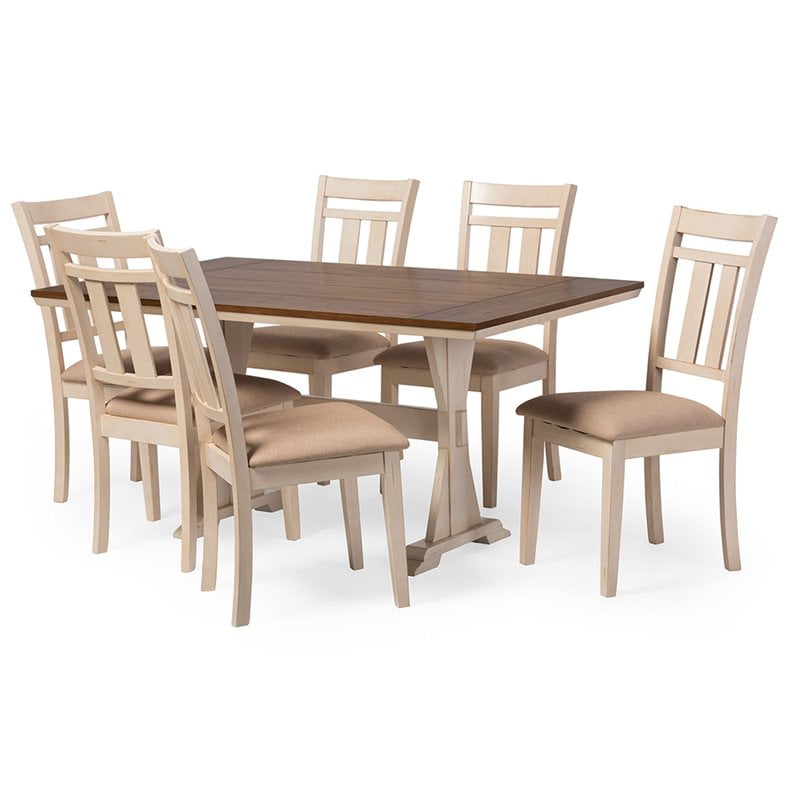 Baxton Studio Roseberry 7 Piece Dining Set In Off White And Cream Com - Country Cream Dining Table And Chairs Baxton Studio Roseberry 7 Piece Dining Set In Off White And Cream Com - Country Cream Dining Table And Chairs