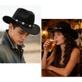thumbnail image 2 of Gustave Western Cowboy Hat for Women Men, Unisex Vintage Wide Brim Felt Fedora Hat with Belt Buckle for Cowgirls Cowboys - Black, 2 of 7