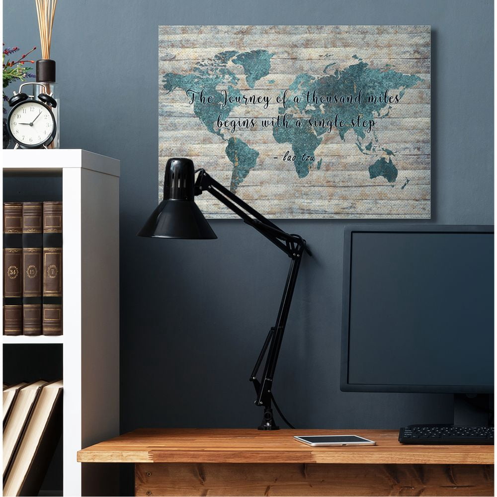 Stupell Industries The Journey of a Thousand Miles Quote over Rustic Map Designed by Ziwei Li
