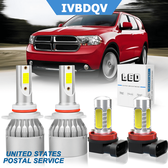 For Dodge Durango 2014-2015 LED Headlight Bulbs 9012 Hi/Lo Beam H11 Fog Light 6000k 4Pack
