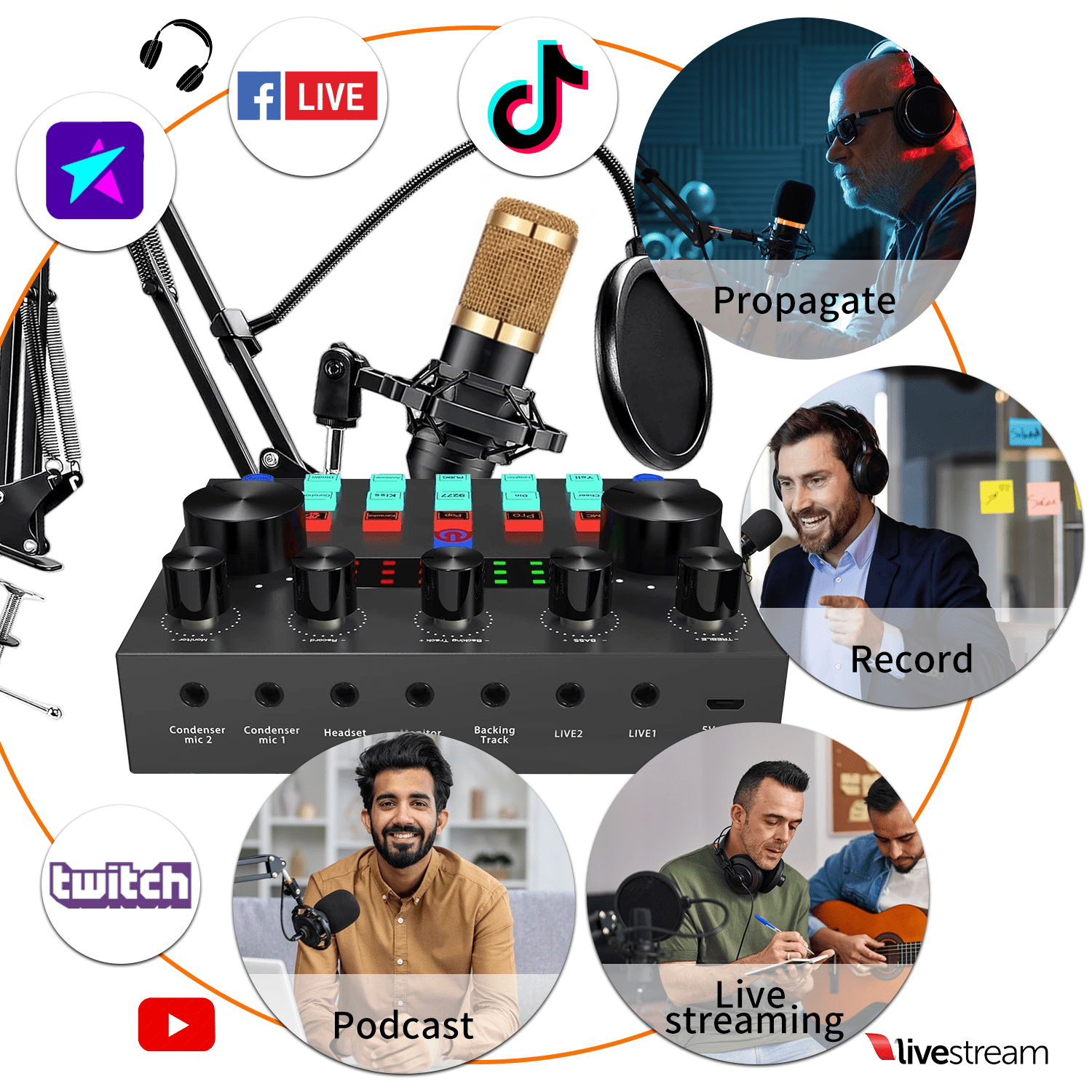 Enroslu BM-800 Podcast Microphone Bundle Kit with Sound Card - Studio Condenser Mic for PC/Laptop/Mac/Phone, Recording & Live Streaming Equipment for Broadcasting, YouTube