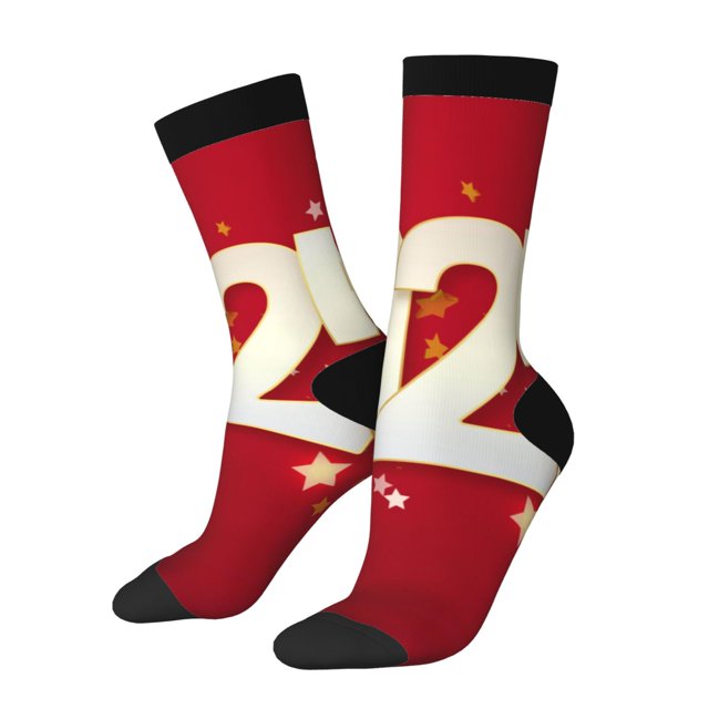 Balery Happy New 2025 Year Calcetas Largas con Estampado para Hombre y Mujer – Suaves y Transpirables, Talla Única (US 5-11)