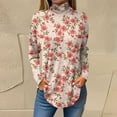 thumbnail image 2 of TQWQT Plus Size Turtlenecks for Women Loose Fit Floral Printed Tunic Top Long Sleeve Mockneck T Shirts Trendy Curved Hem Graphic Tee Fall Outfits 2024 Orange M, 2 of 5