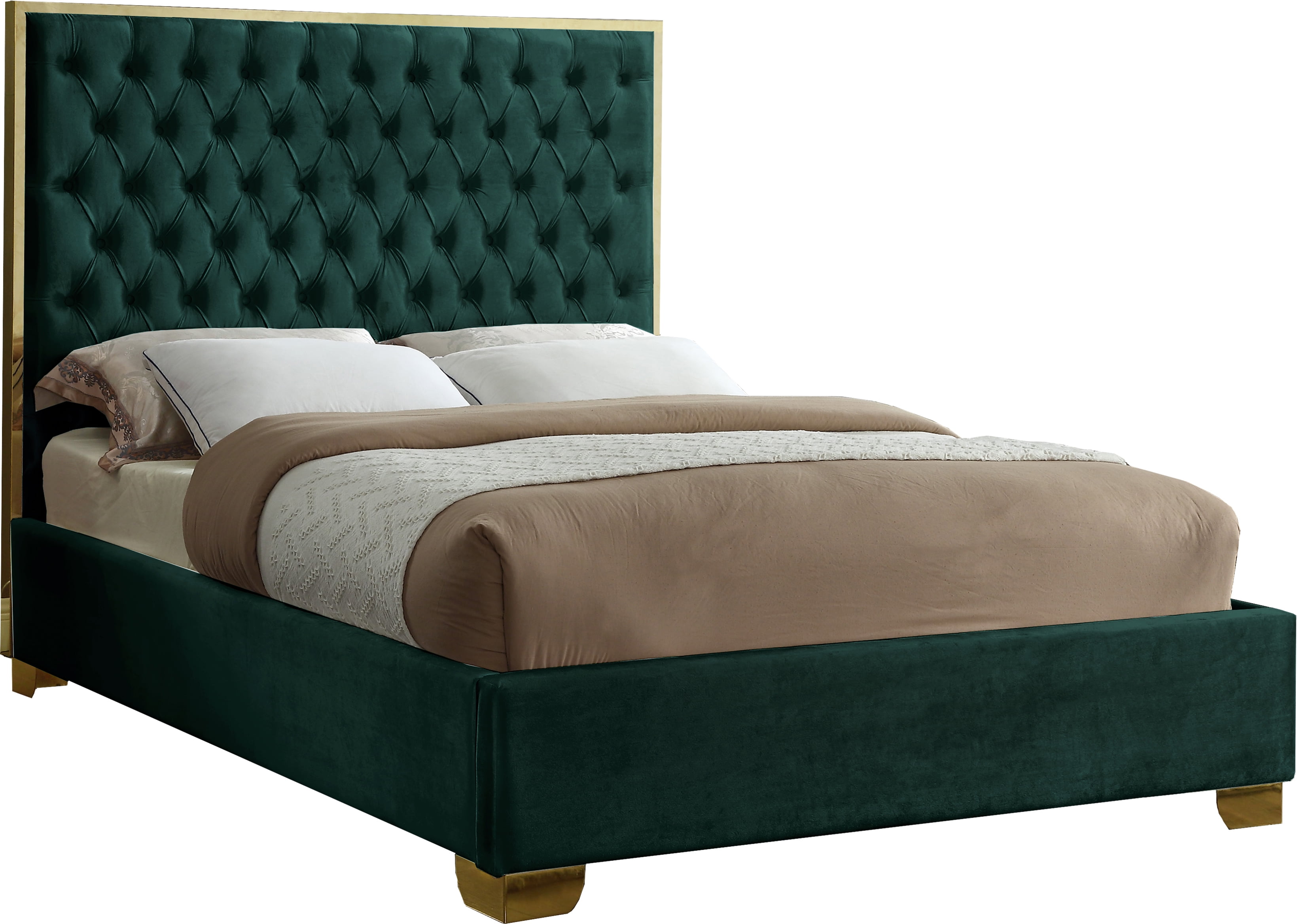 Lana Green Velvet Queen Bed Colorgreen Velvetfinishgoldstylecontemporary 