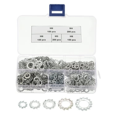 700pack External Tooth Star Lock Washers Assortment Kit - Carbon Steel