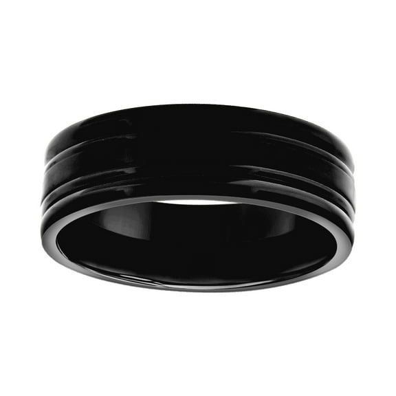 Stainless Steel Mens Black Grooved Comfort-fit Fashion Band Ring Size 8 Wedding Band for Men