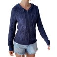 thumbnail image 2 of Females Cable Knit Sweaters Long Sleeve V Neck Sweater Tops Casual Pullover Shirts Fall Fashion Outfits Navy Blue S, 2 of 7